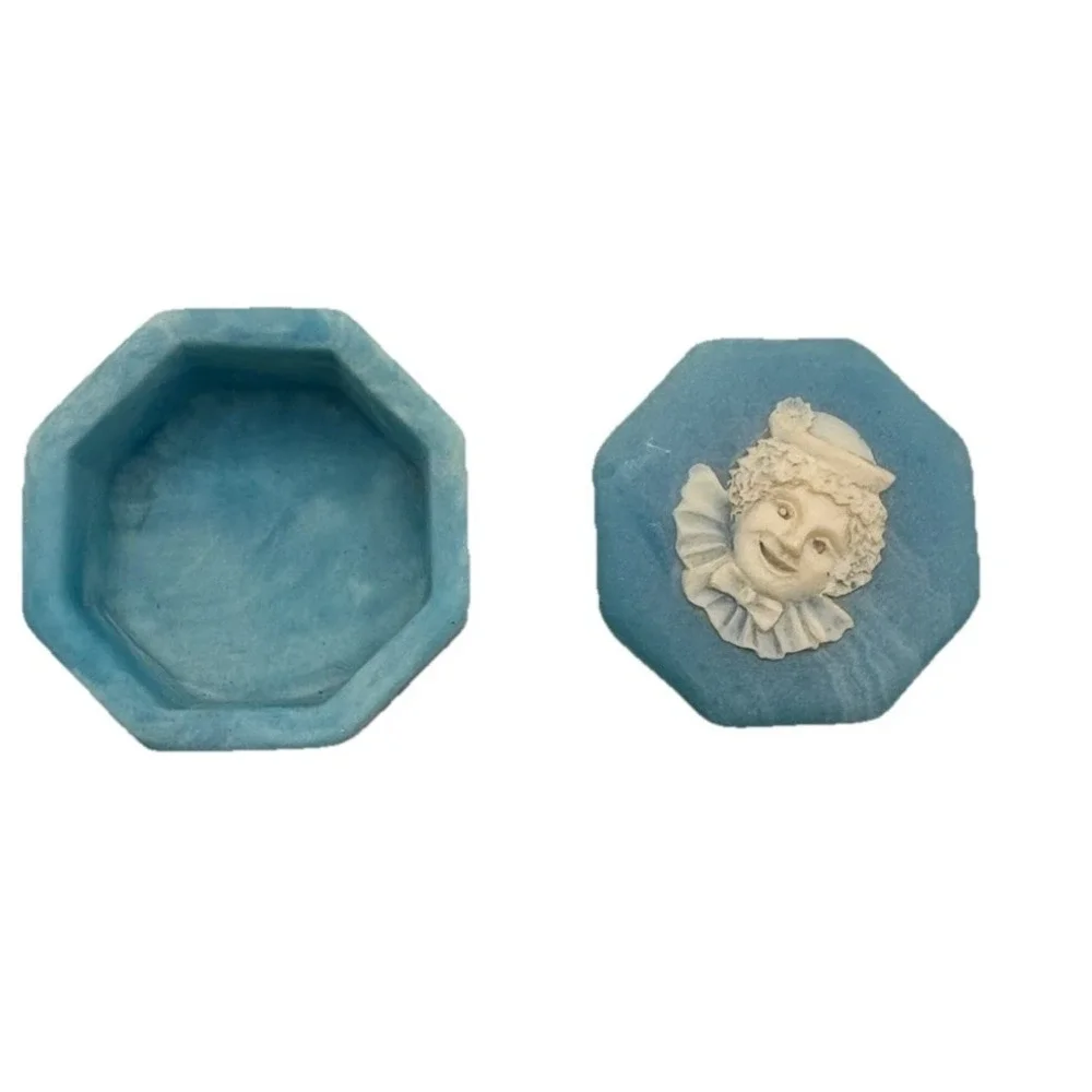 Vintage‎ Clown Soapstone Blue Swirl Trinket Box